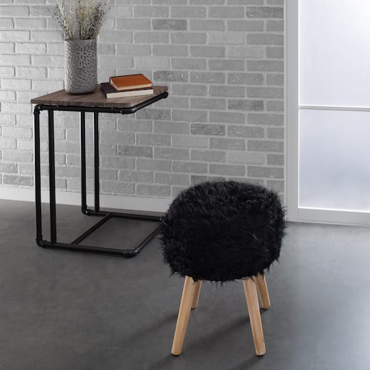 Organize It All Black Faux Fur Storage Ottoman